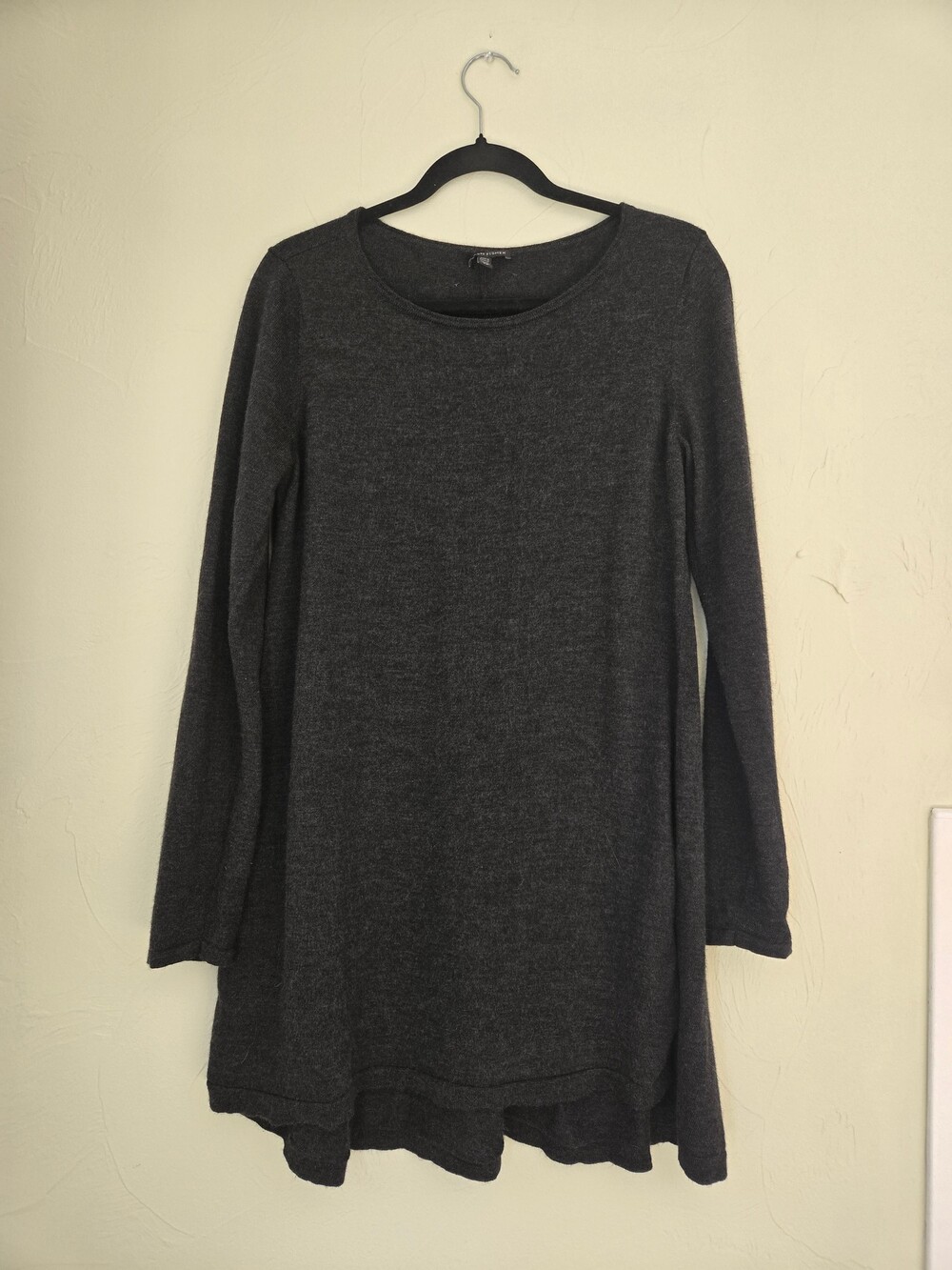 Eileen Fisher Small Dark Charcoal Wool Tunic Top Long Sleeve